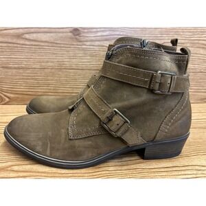 Bata Nubuck Ankle Boots Women's US 9.5 EU 41‎ Leather Brown Strappy Buckles